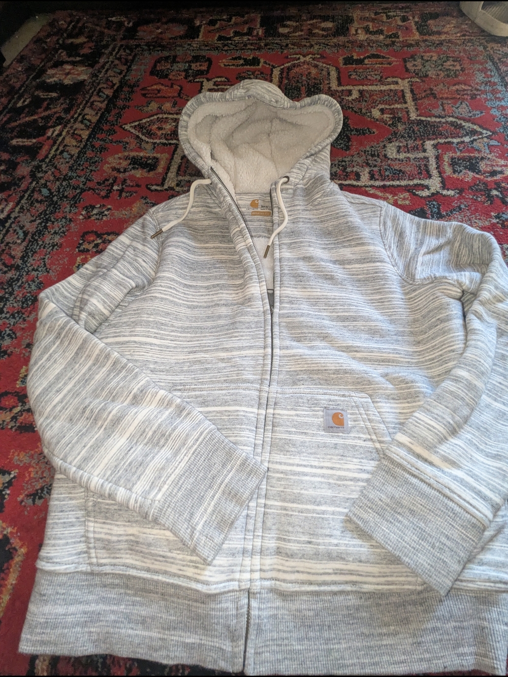 Carhartt Women’s Gray Striped Sherpa-Lined Zip Hoodie